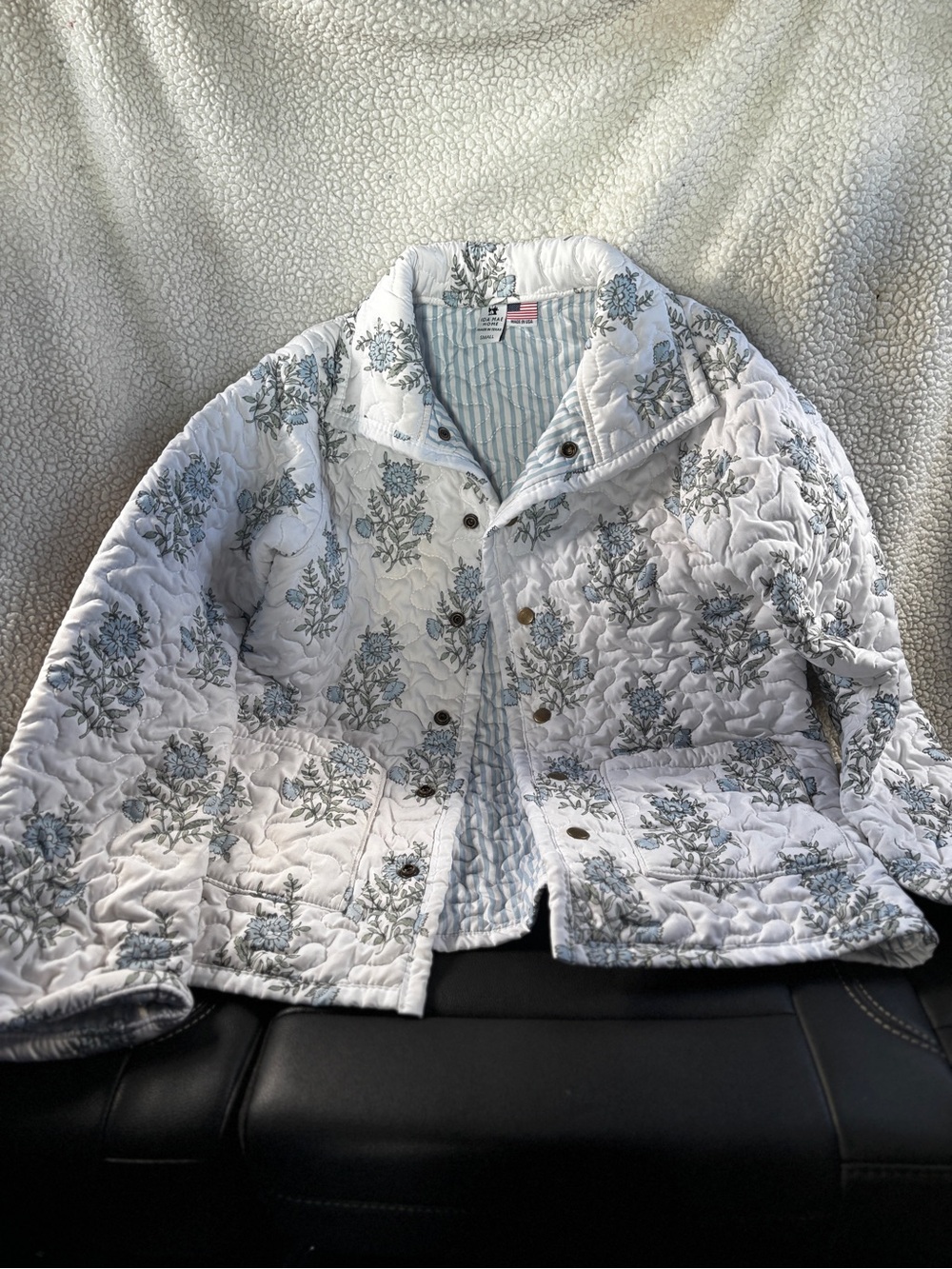 Ida Mae Home MADE IN USA Floral Button-Up Jacket in White and Light Blue by